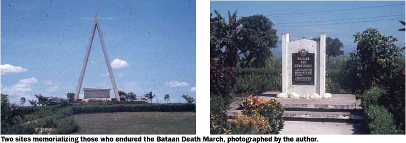 Photos of two sites memorializing the Bataan Death March in the Philippines during WWII.