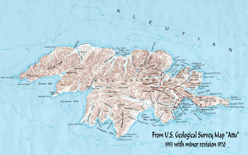 A map of Attu island, Alaska, dated 1953