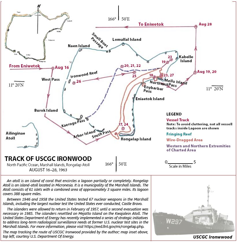 Track of USCGC Ironwood, Marshall Islands 1963, drawn by Capt. LeRoy Reinburg, Jr., when he was Commanding Officer of the USCGC IRONWOOD