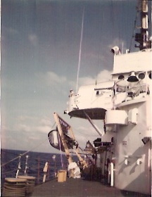 CDR Reinburg on the bridge of the USCGC PONTCHARTRAIN off the coast of Vietnam in June 1970