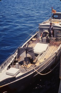 Republic of Vietnam Navy patrol boat alongside U.S. Coast Guard cutter Pontchartrain, Vietnam, 1970. Photo by LeRoy Reinburg, Jr.