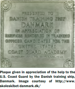 Plaque aboard the Danmark, recognizing it's service to the U.S. Coast Guard during World War II