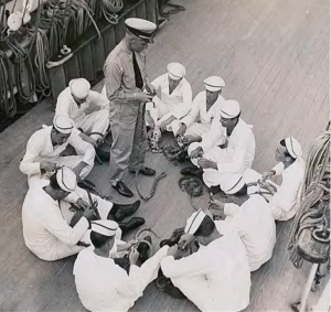 U.S Coast Guard Academy cadets training aboard the Danmark during World War II