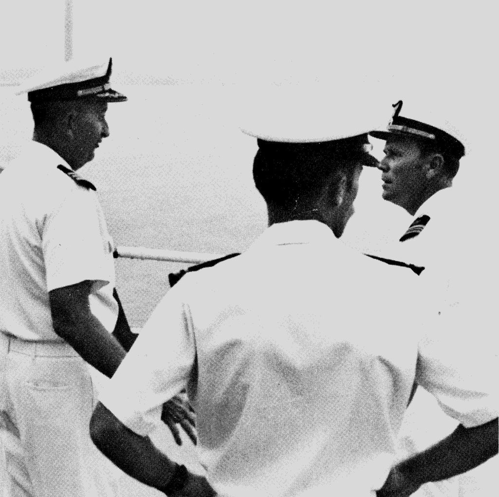 CDR LeRoy Reinburg Jr. with other officers aboard U.S. Coast Guard Cutter Pontchartrain, 1970